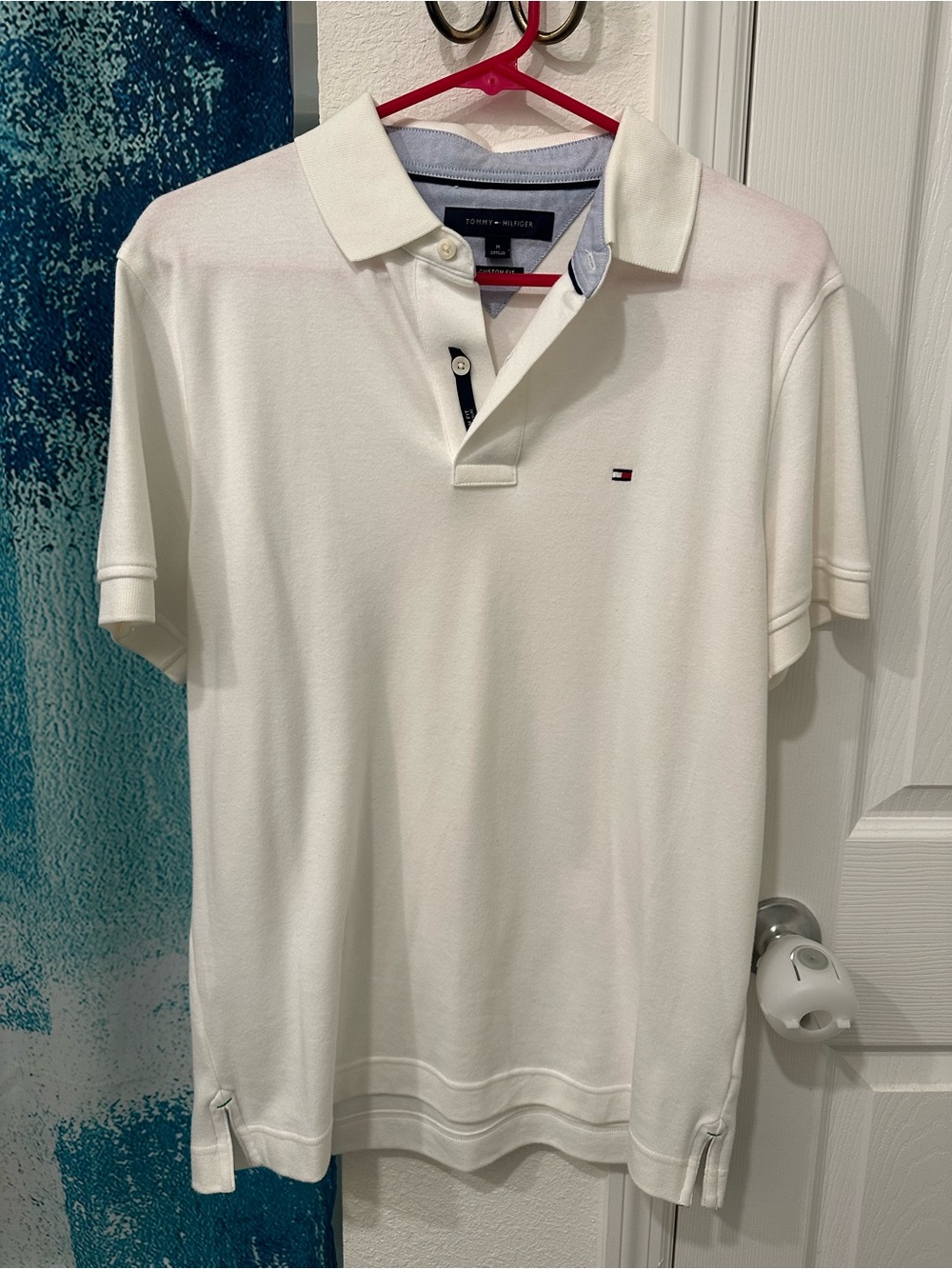 #22 Tommy Hilfiger White Men’s Polo Shirt with Subtle Flag Logo